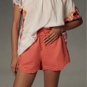 Anthropologie Coral Scalloped Drawstring Shorts